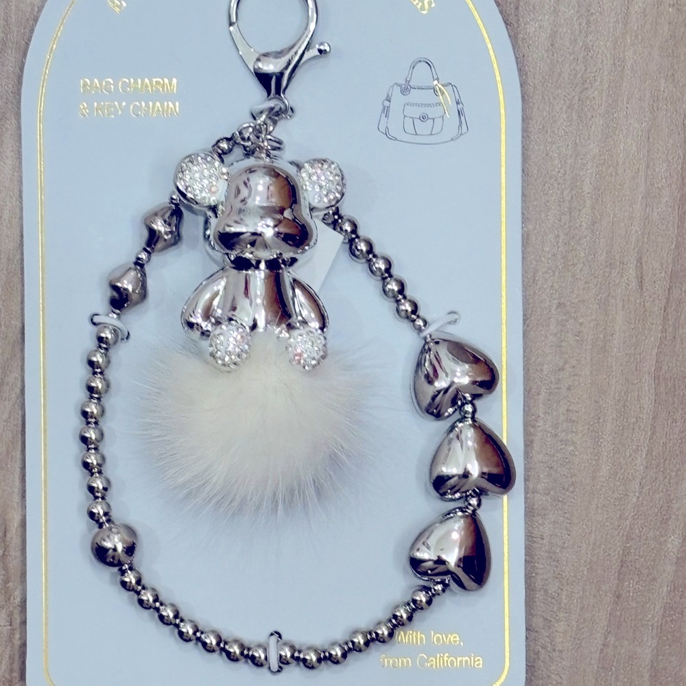 NWT Eyecandy Los Angeles Silver Bear Keychain  bag Charm